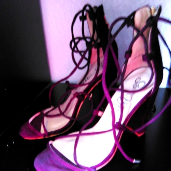 Burgundy Strappy Heels - Picture 1 of 2